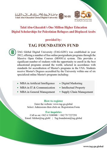 Dr. Abu-Ghazaleh Expands the One Million Master's Scholarships for Palestinian Refugees to Include Displaced Arabs 